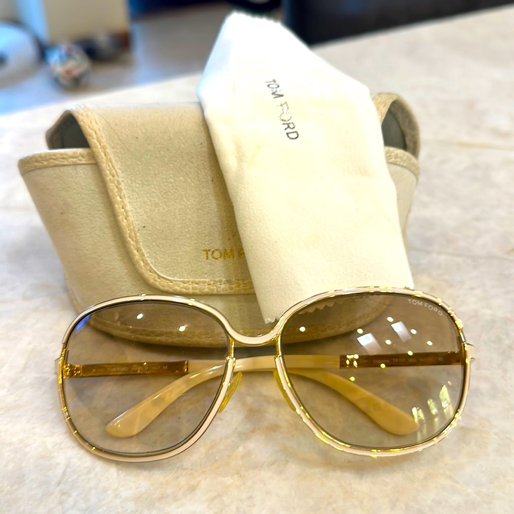 Authentic Tom Ford oversized sunglasses, off white with gold accents
